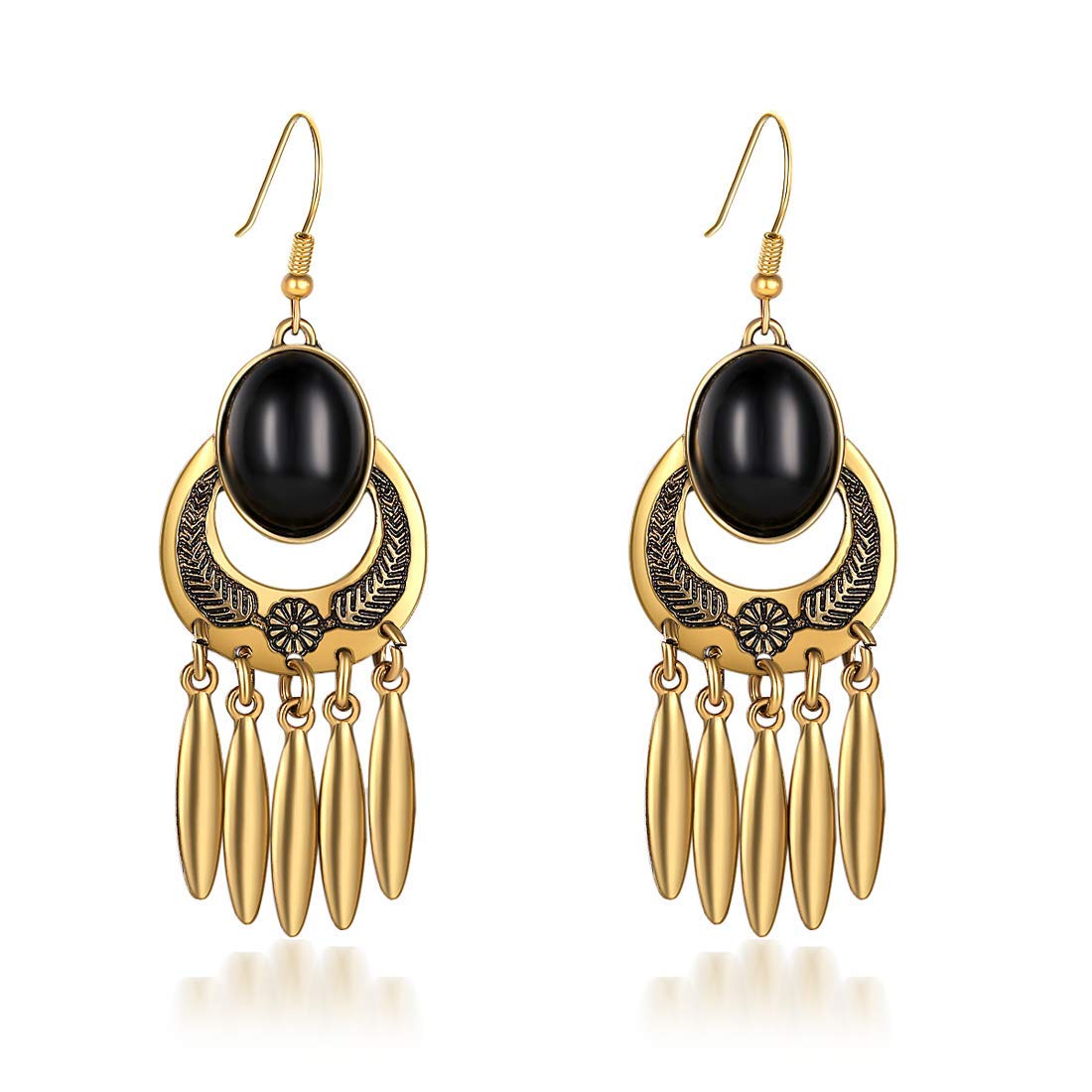 Yellow Chimes Women's Exclusive Stylish Infinity Petals Brilliant Opal and Oxidized Gold Plated Base Metal Tassel Drop Earrings (Gold, Black)