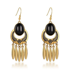 Yellow Chimes Women's Exclusive Stylish Infinity Petals Brilliant Opal and Oxidized Gold Plated Base Metal Tassel Drop Earrings (Gold, Black)