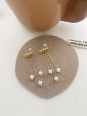 Yellow Chimes Earrings For Women Gold Tone Stud Pearl Hanging Back Drop Earrings For Women and Girls