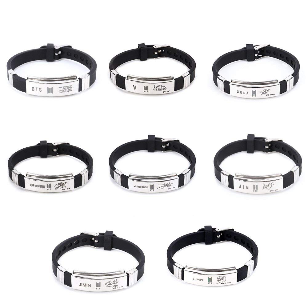 Yellow Chimes Bracelets for Girls and Boys BTS Bracelet for Girls & Boys Silver Toned BTS Band Exquisite Signature Jimin Bracelets | Stainless Steel Silicon Wristband Bracelet