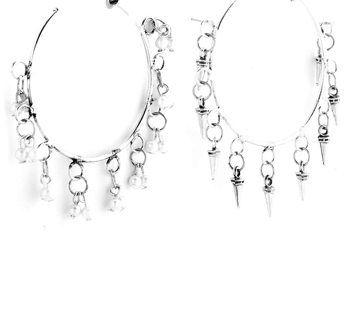 Yellow Chimes Combo of Two Pair's Silver Oxidised Traditional Hoop Earrings for Women and Girls