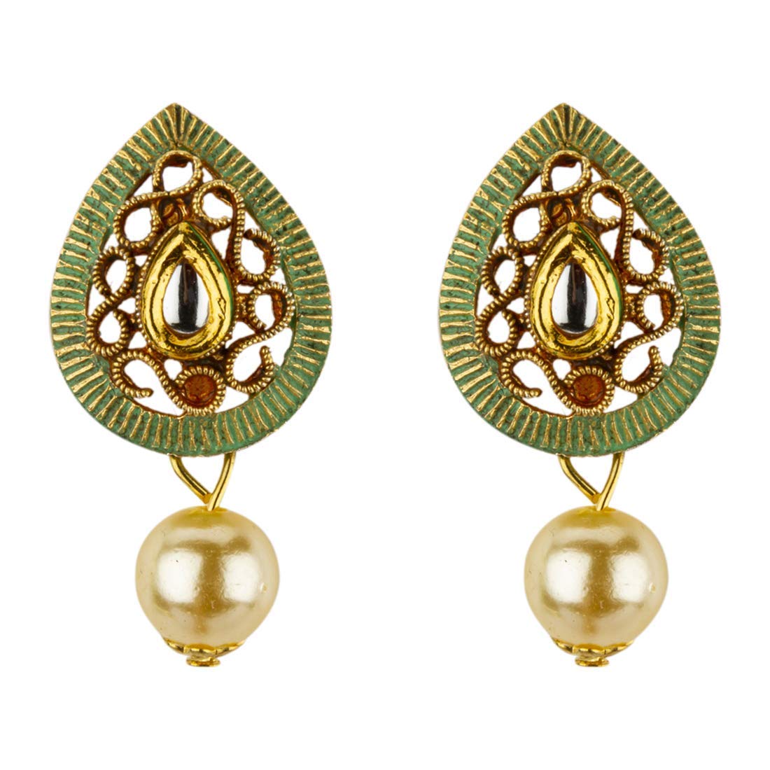 Yellow Chimes Traditional Pearl Kundan Gold Plated Necklace Woth Drop Earrings For Women