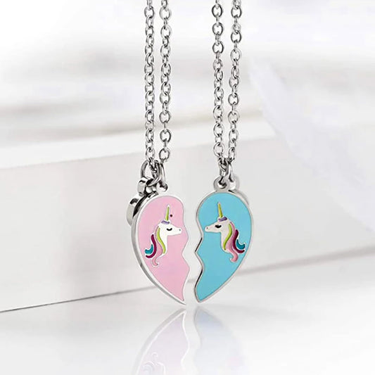 Melbees by Yellow Chimes Pendant Necklace for Kids and Girls Charm Necklaces | 2Pcs Combo of BFF Bestfriend Heart and Unicorn Charm Pendant Necklace | Birthday Gift For Kids and Girls