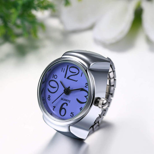 Yellow Chimes Rings for Women Stainless Steel Purple Dial Analog Watch Ring Stretchable Ring Watch for Women and Girls.