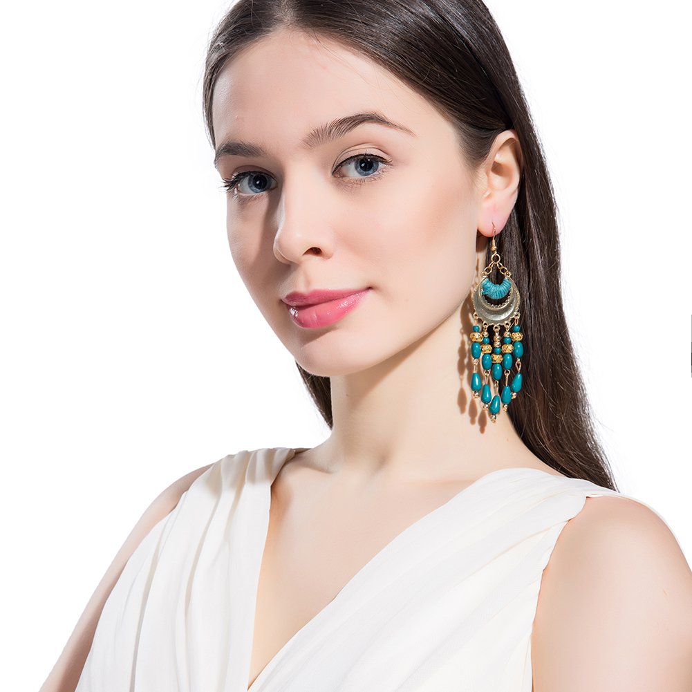 Yellow Chimes Blue Beads Dangle Earrings for Women and Girls