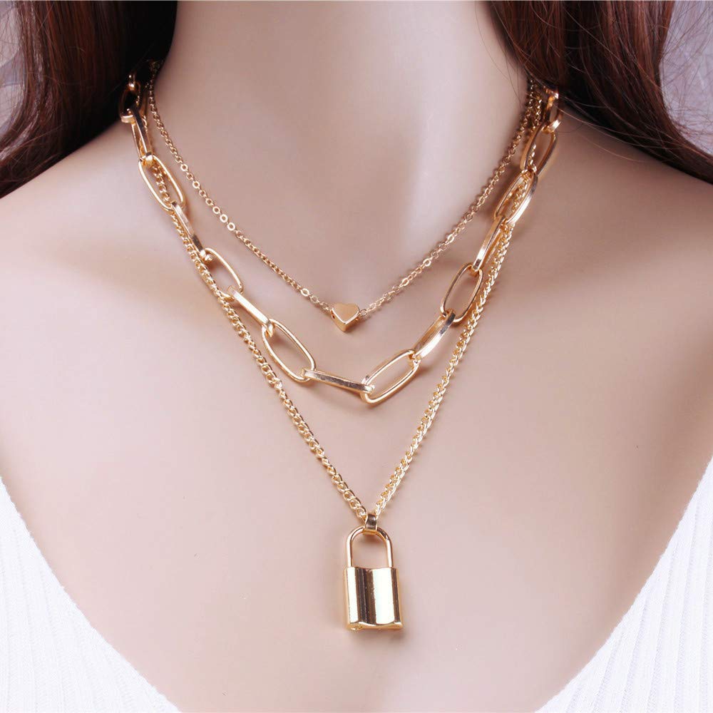Yellow Chimes Layered Necklace for Women Chain Choker Necklace Gold-Plated Western Key Heat Locket Multi layered Chain Necklace for Women and Girls