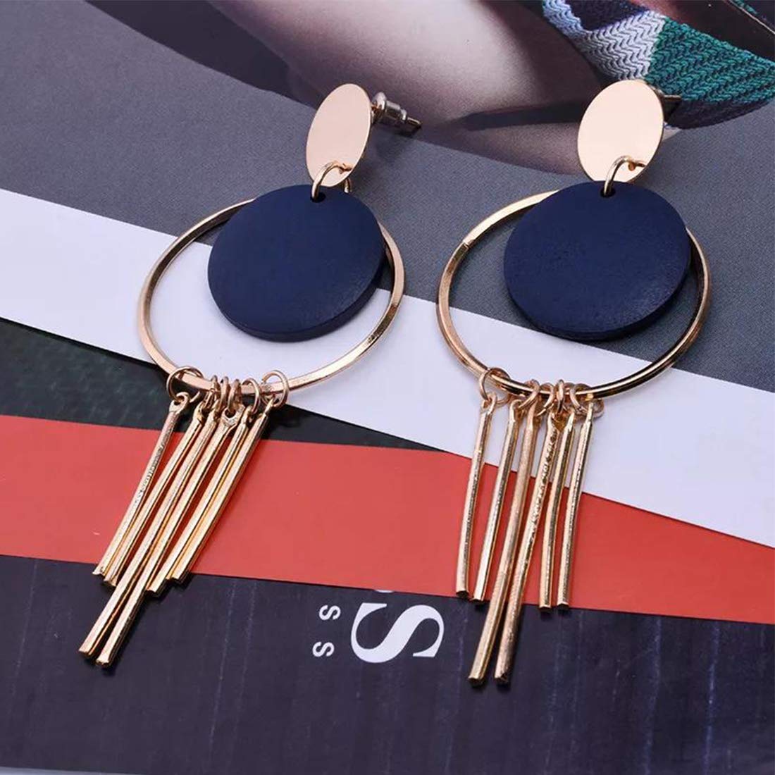 Yellow Chimes Geometric Circle Shaped Gold Plated Long Tassel Dangle Earrings For Women and Girl's