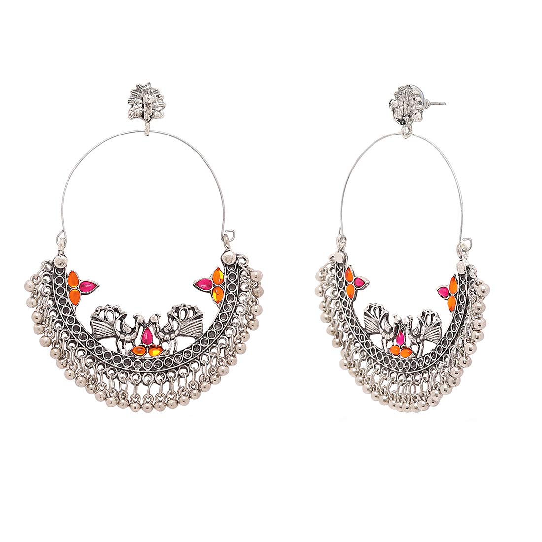 Yellow Chimes Oxidised Earrings for Women Combo of 2 Pairs Silver Oxidised Peacock Chand Bali Earrings for Women and Girl's.