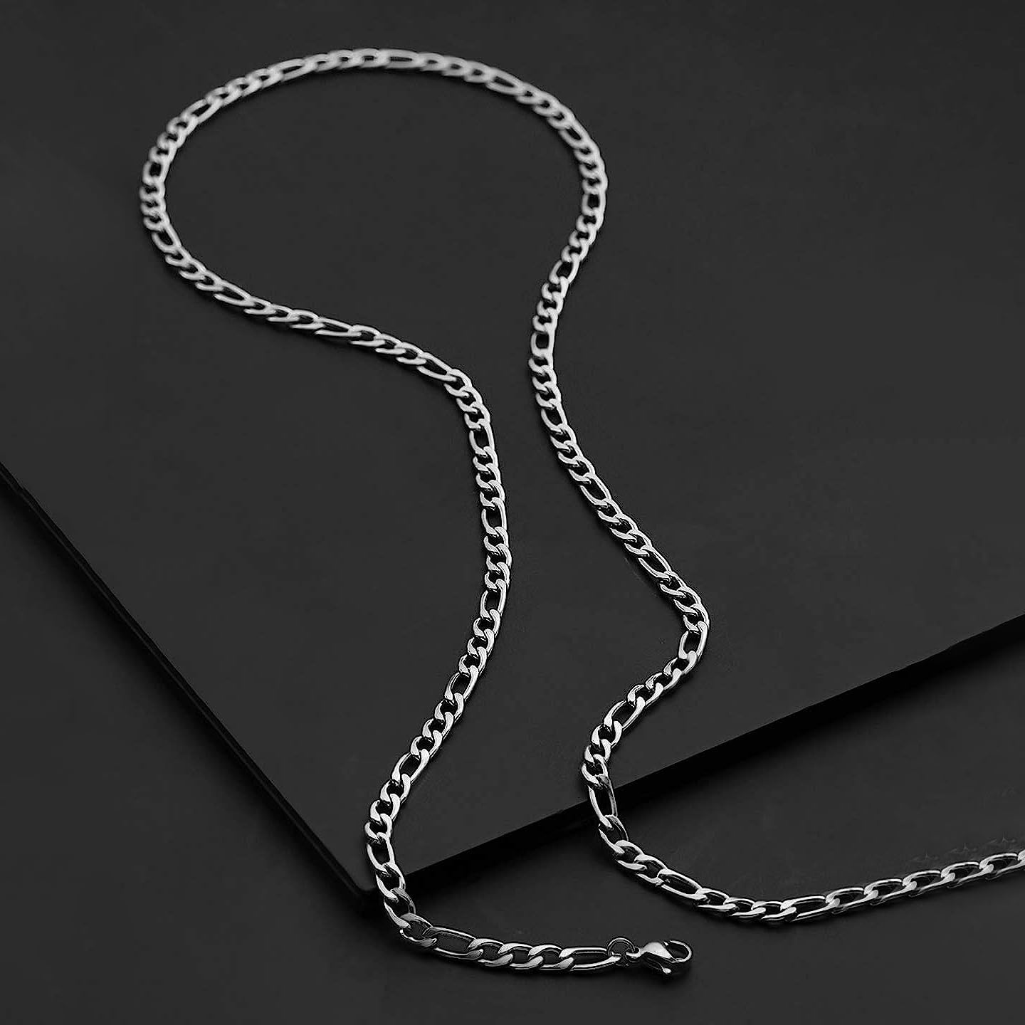 Yellow Chimes Chain for Men and Boys Silver Figaro Neck Chain for Men | 2 Pcs Combo of Stainless Steel Chains for Men | Birthday Gift for Men and Boys Anniversary Gift for Husband