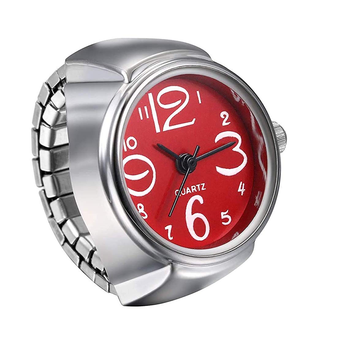 Yellow Chimes Rings for Women Stainless Steel Red Dial Analog Watch Ring Stretchable Ring Watch for Women and Girls.