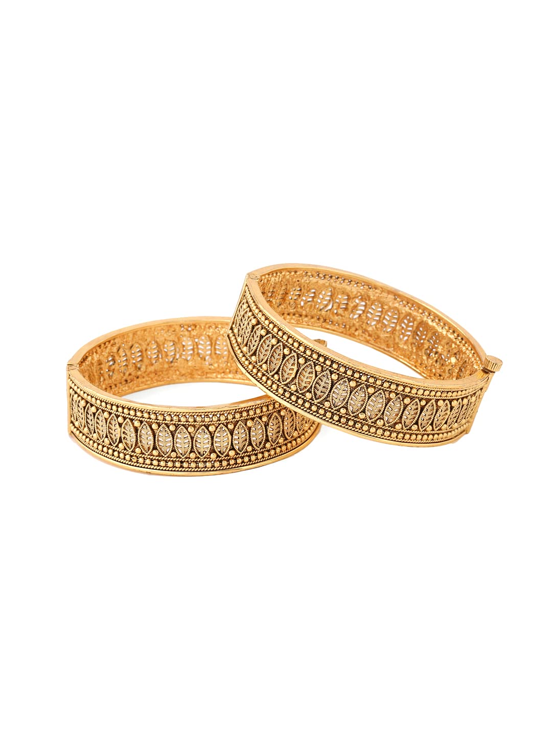 Yellow Chimes Bangles for Women Gold Toned Leaf Designed Set of 2 Bangles for Women and Girls