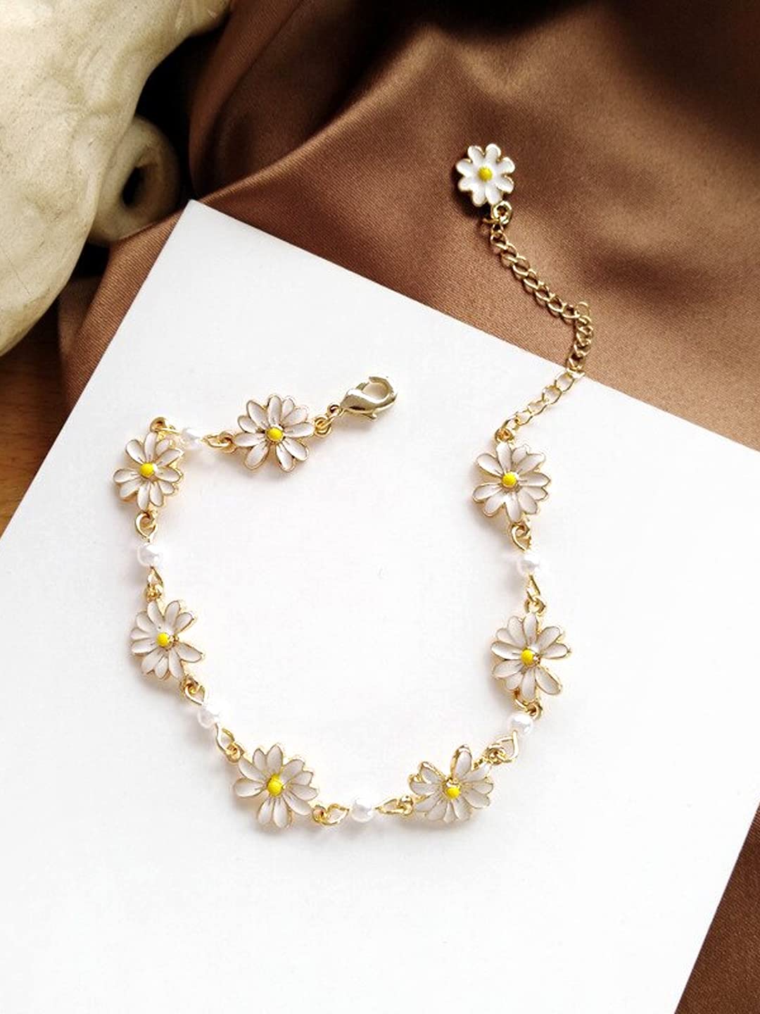 Yellow Chimes Necklace For Women Gold Toned Floral Designed Pearl Studded Chain For Women and Girls
