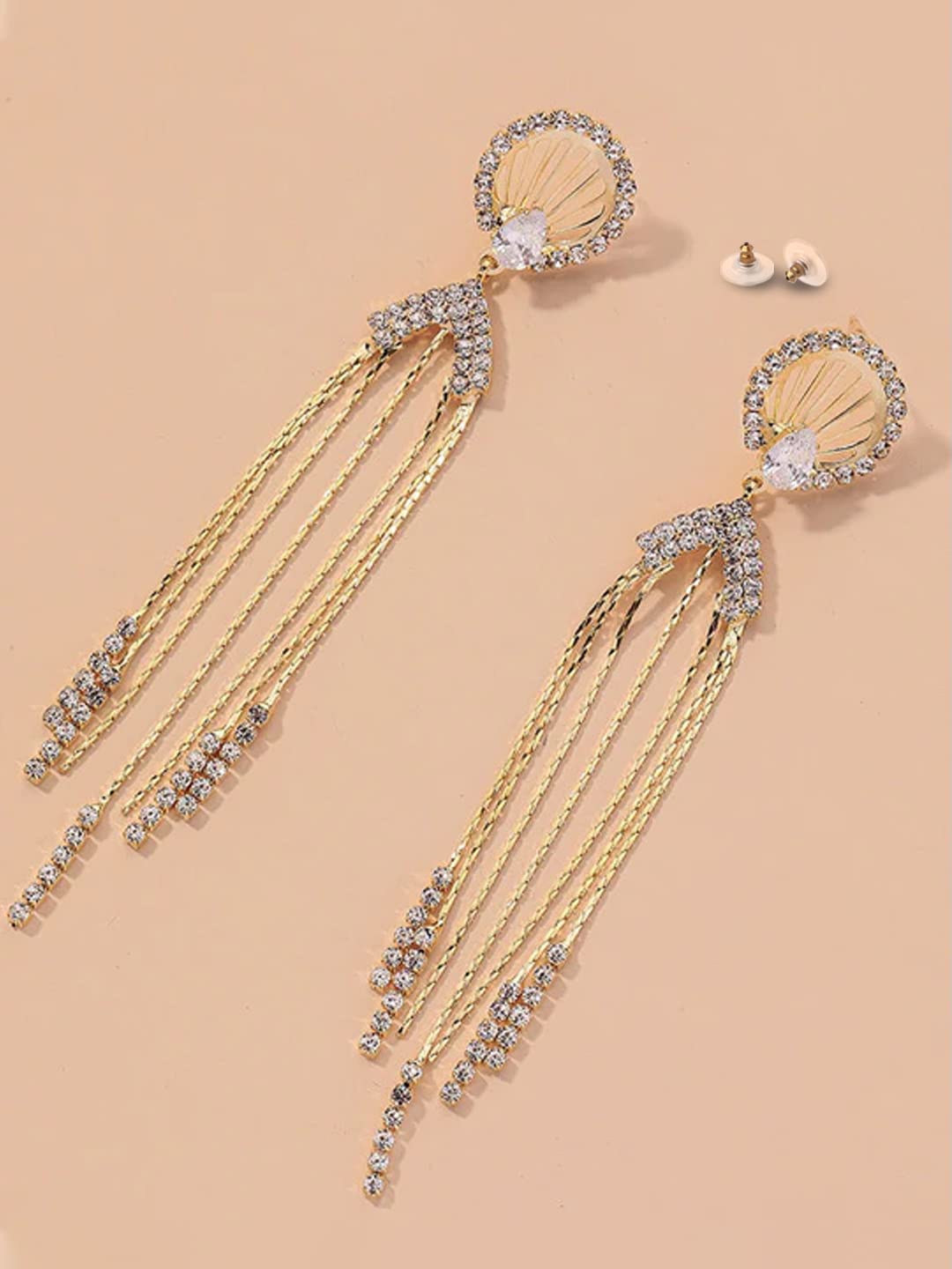 Yellow Chimes Earrings For Women Gold Tone Crystal Studded Long Chain Tassel Fringes Hanging Dangler Earrings For Women and Girls