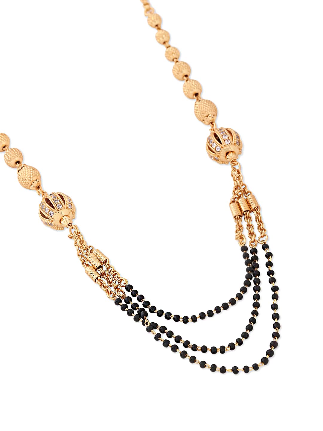 Yellow Chimes Mangal Sutra for Women Gold Toned Crystal Studded Beads Chain Designed Black Beads Mangal Sutra for Women and Girls