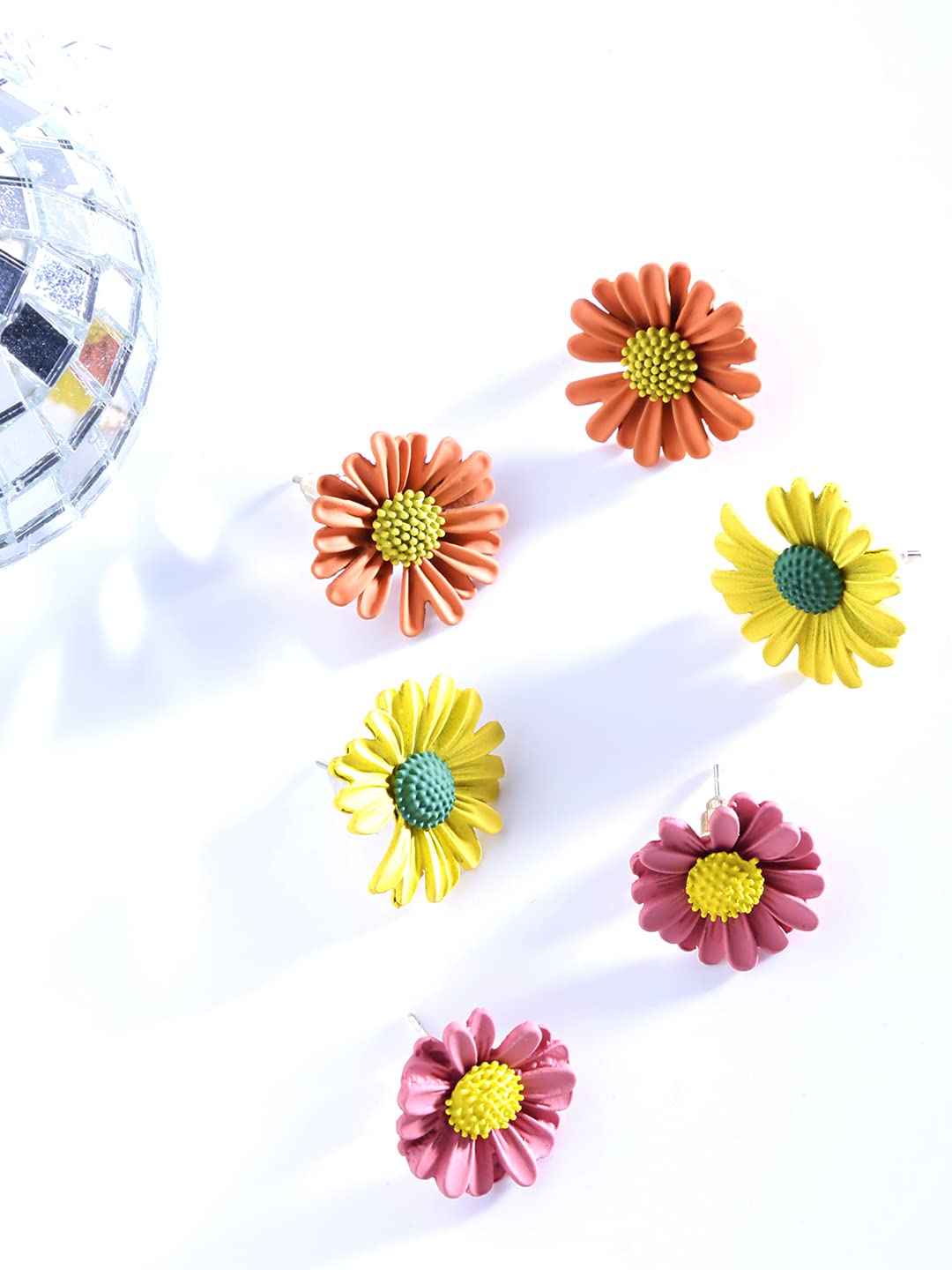 Yellow Chimes Stud Earrings for Women Combo of 3 Pairs Multicolor Floral Stud Earrings fow Women and Girl's.