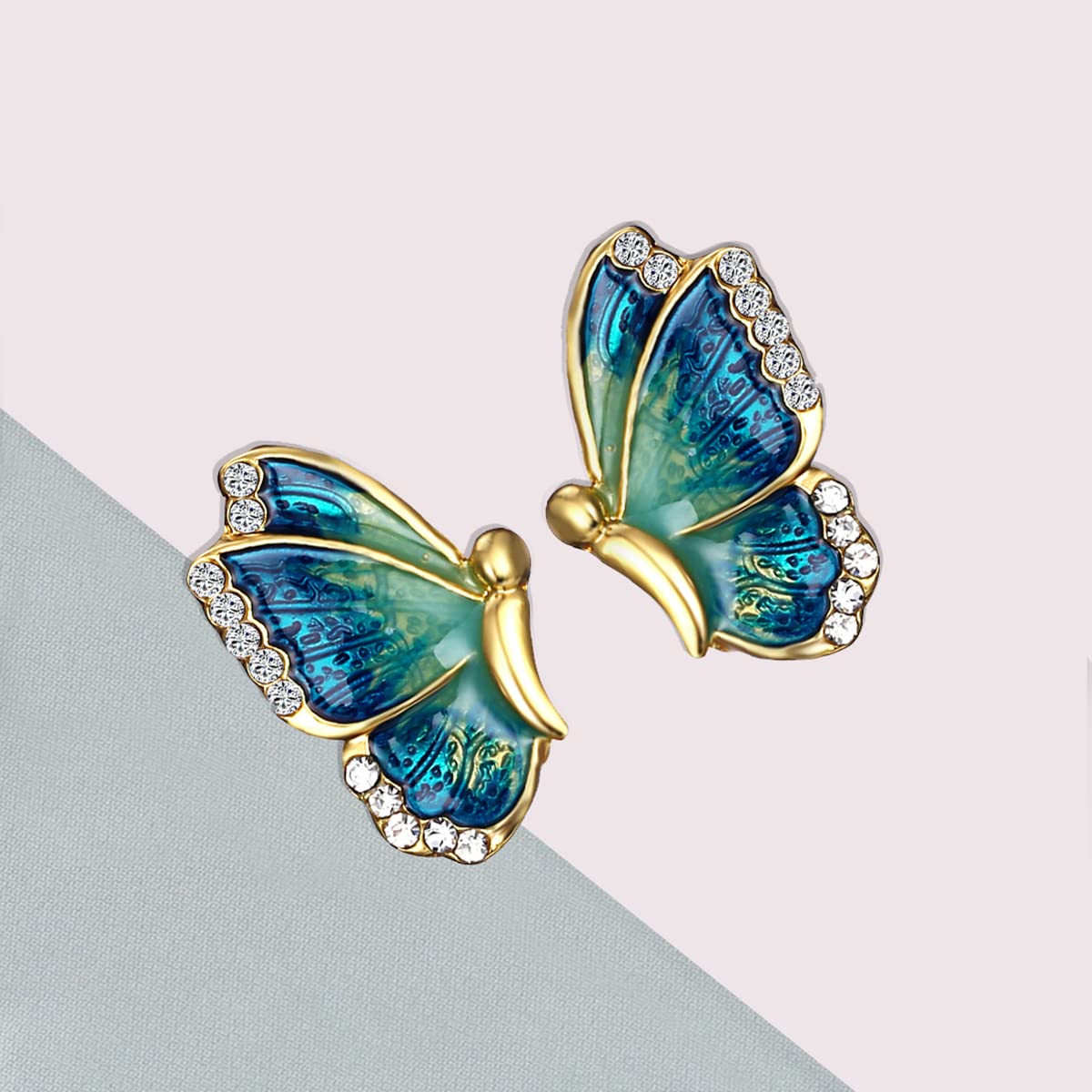 Yellow Chimes Elegant Gold Plated Blue Butterfly Crystal Stud Earrings for Women and Girls (Blue)