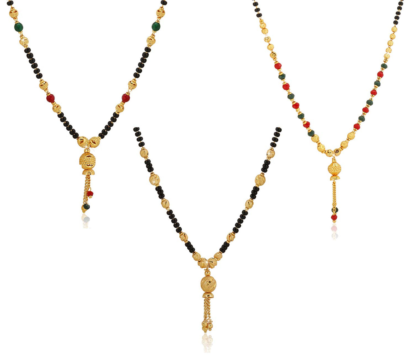 Yellow Chimes Combo of 3 PCs Ethnic Traditional Gold Plated Black Beads Mangalsutra Pendant Necklace for Women and Girls