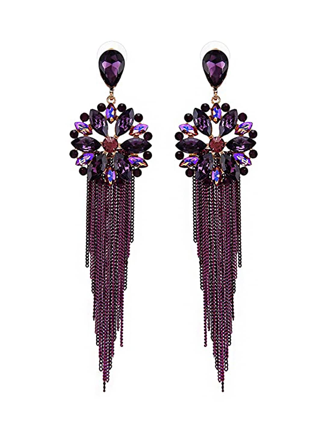 Yellow Chimes Danglers Earrings for Women Purple Crystal Earrings Long Chains Tassel Danglers Earrings for Women and Girls.