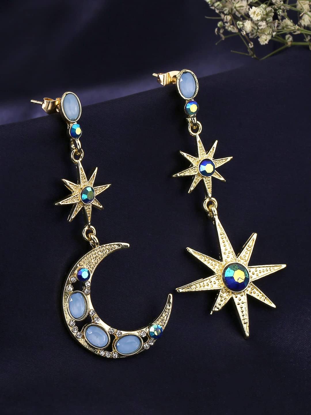 Yellow Chimes Earrings for Women and Girls Drop Earrings for Girls| Gold Plated Star & Moon Shaped Drop Earrings | Birthday Gift for girls and women Anniversary Gift for Wife