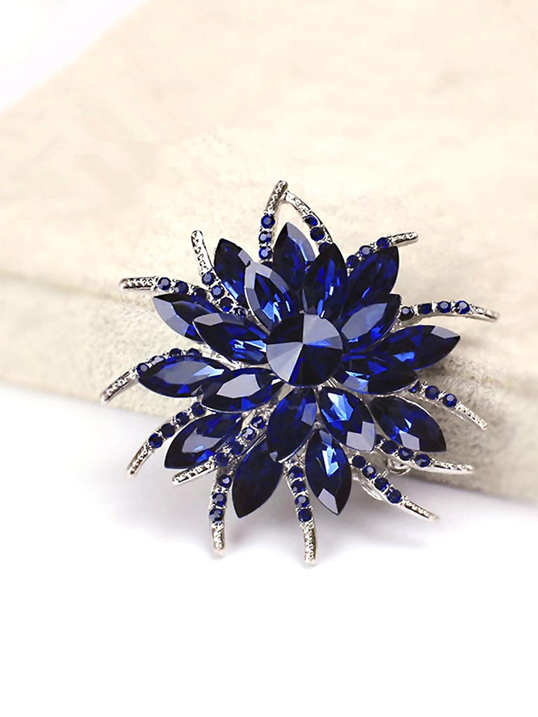 Yellow Chimes Floral Brooch for Women Elegant Blue Crystal Floral Shaped Brooch for Women and Girls