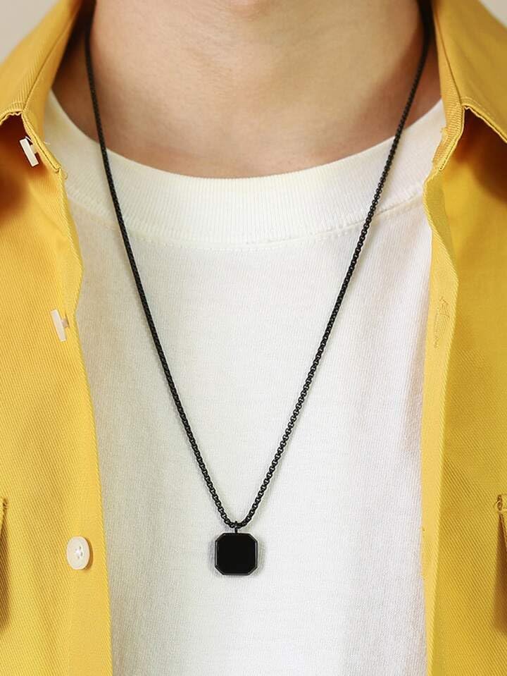 Yellow Chimes Pendant for Men and Boys Fashion Black Pendants For Men | Geometric Square Shaped Pendant Necklace | Stainless Steel Pendant Chain for Men| Birthday Gift for Men & Boys