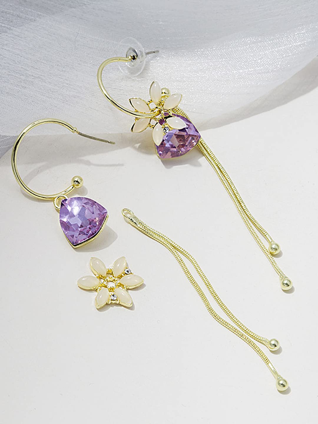 Yellow Chimes Earrings For Women Gold Tone Flower Designed Purple Crystal Long Chain Tassel Drop Dangler Earrings For Women and Girls