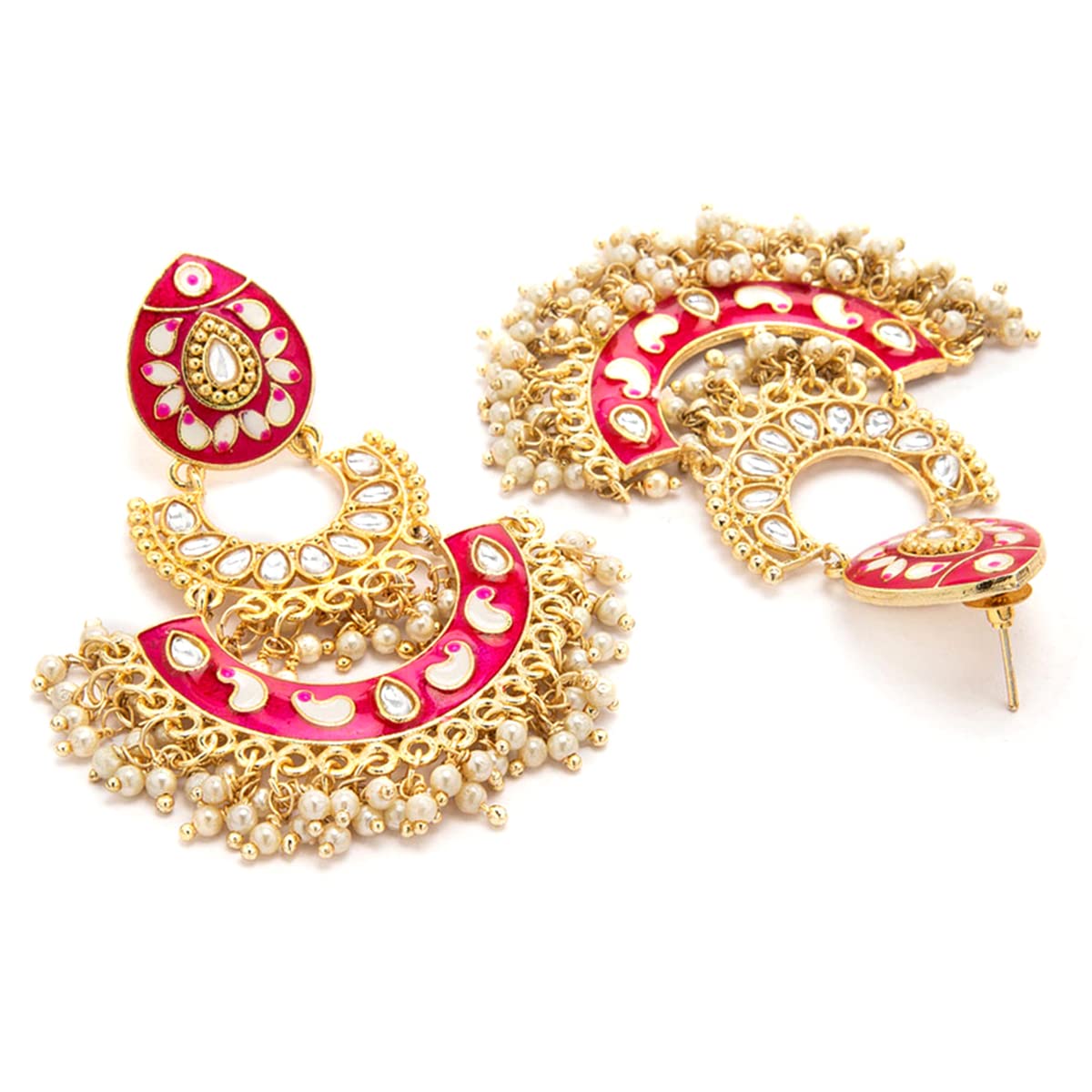 Kairangi Meenakari Chandbali Earrings for Women Ethnic Gold Plated Handpainted Traditional Pink Chandbali Earrings for Women and Girls.