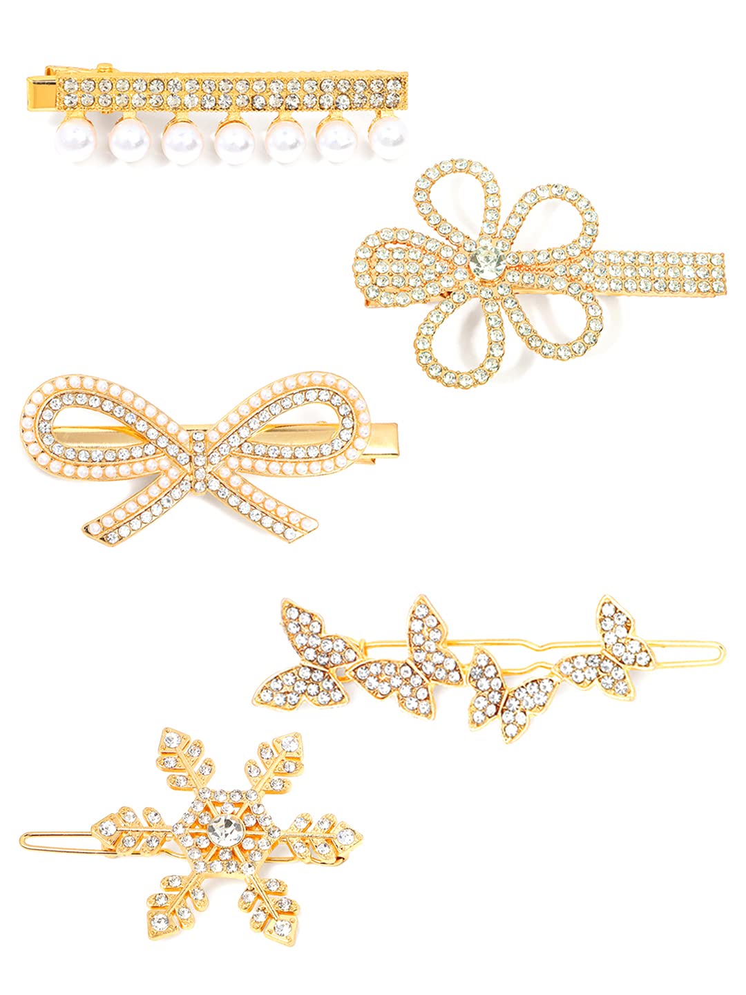 Yellow Chimes Hair Clips for Women Girls Hair Accessories for Women White Crystal Hair Clip 5 Pcs Hair Clips for Girls Hairclips Alligator Clips for Hair Pins for Women and Girls Gift For Women & Girls