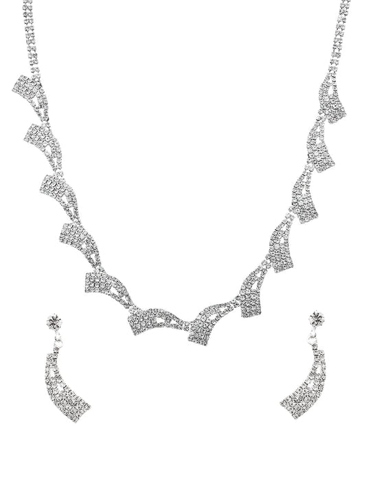 Yellow Chimes Jewellery Set For Women with Studded Classic Design Silver Plated White crystal Necklace Set (Design-9)