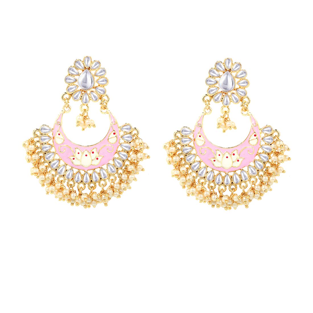 Yellow Chimes Chandbali Earrings for Women Ethnic Gold Plated Traditional Moti Beads Pink Meenakari Chand bali Earrings for Women and Girls
