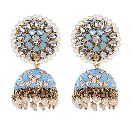 Yellow Chimes Meenakari Jhumka Earrings for Women Gold Plated Traditional Pastel Blue Jhumka/Jhumki Earrings for Women and Girls