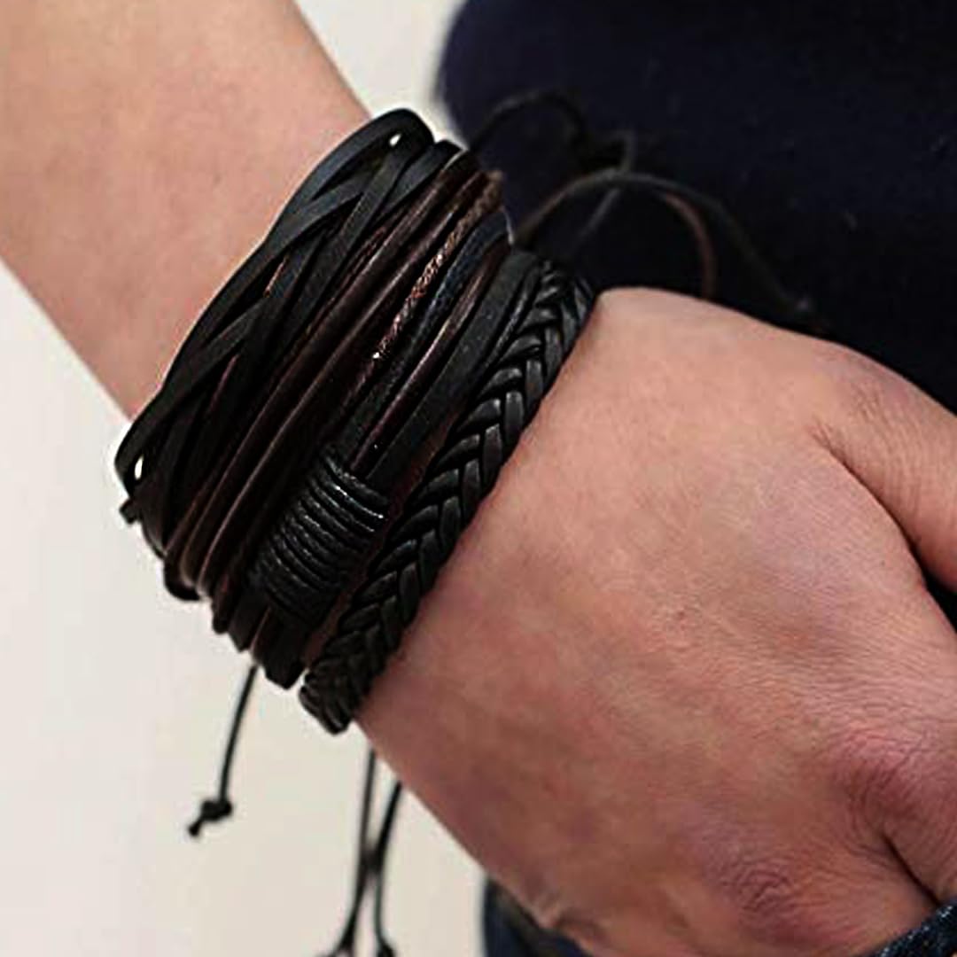 Yellow Chimes Bracelets for Men and Boys | Combo of Black Multilayered Leather Bracelet | Birthday Gift for Men and Boys Anniversary Gift for Husband