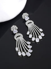 Yellow Chimes American Diamond Earrings for Women Rhodium-Plated White AD-Studded Long Danglers For Women and Girls