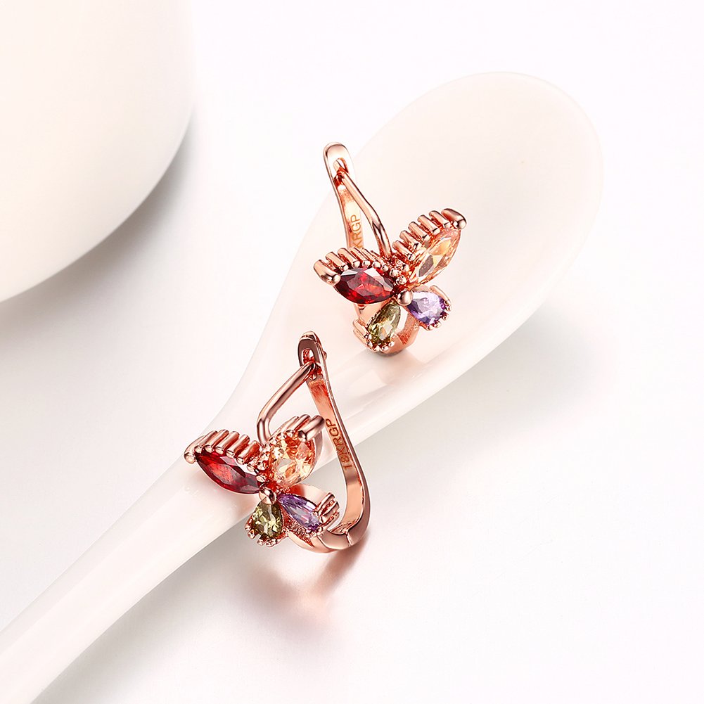 YELLOW CHIMES Flying Butterfly 18K Rose Gold Pated Swiss AAA Zircons Designer Earrings for Women