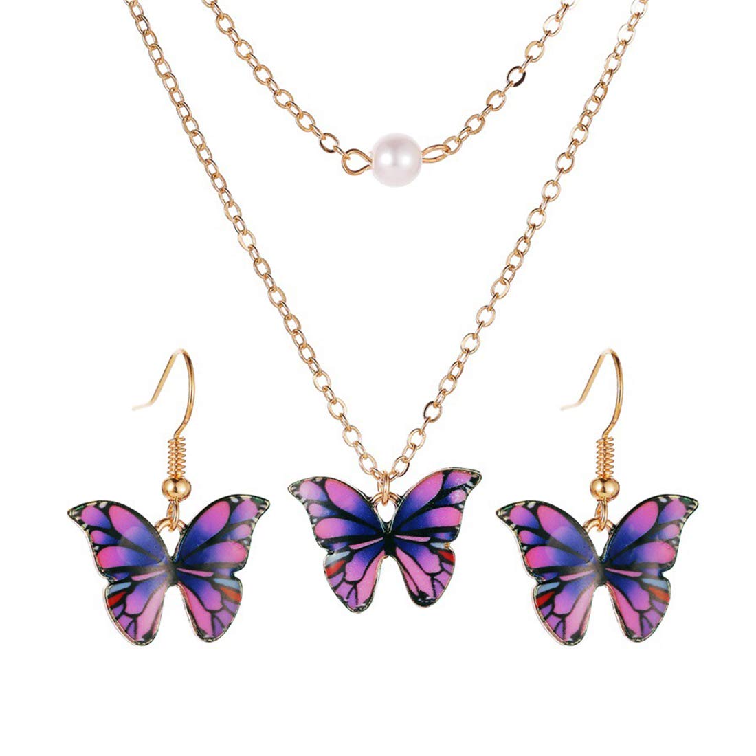 Yellow Chimes Fashion Jewellery Set for Women Gold Plated Purple Butterfly Pendant Set with Drop Earrings for Women and Girls