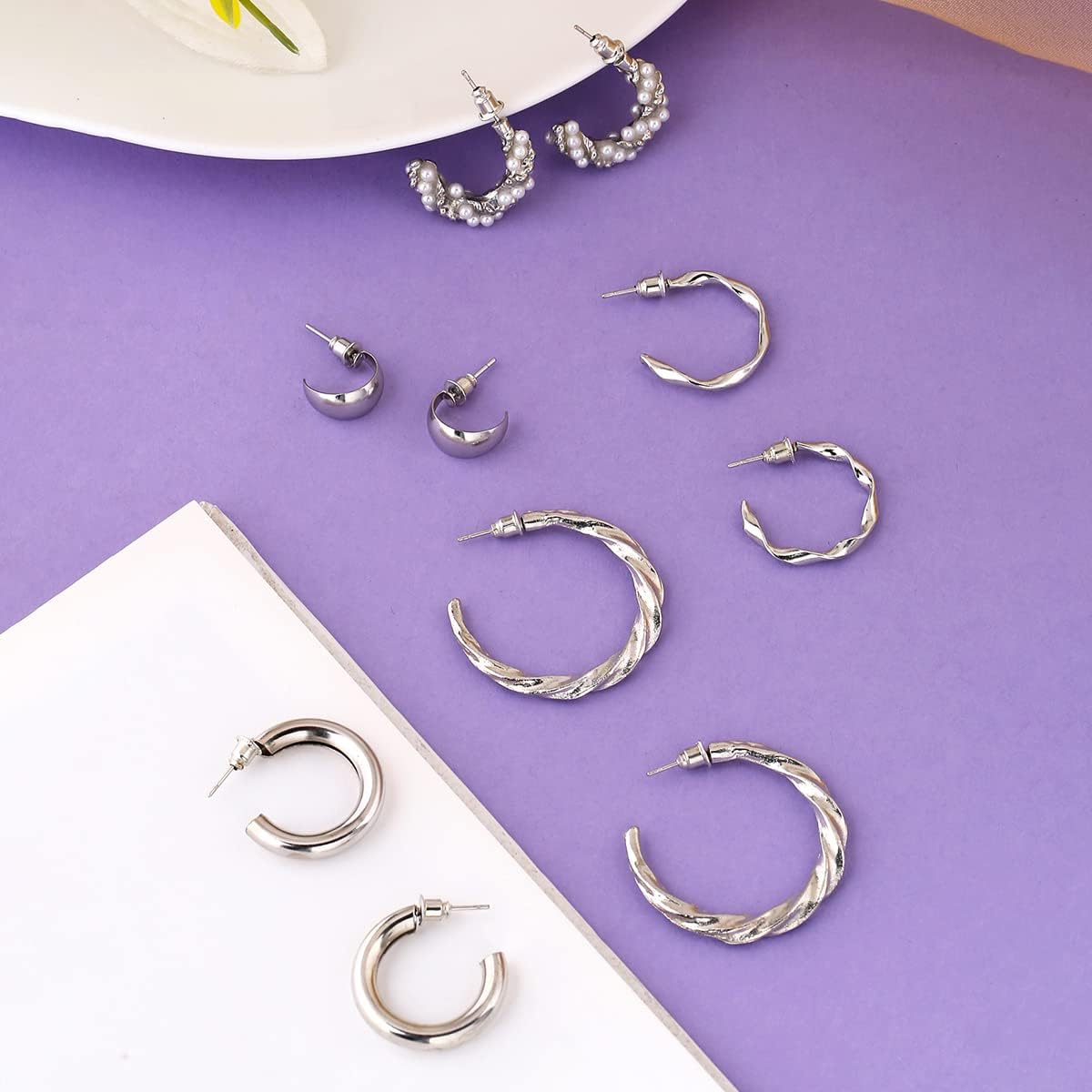 Kairangi Earrings for Women and Girls Silver Hoops Earrings Combo| Silver Toned 5 Pairs Combo Silver Hoop Earrings for Women | Birthday Gift for girls and women Anniversary Gift for Wife