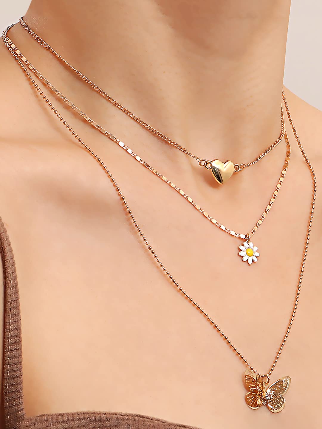 Yellow Chimes Necklace for Women and Girls Fashion Gold Layered Necklace | Western Multilayer Butterfly Chain Choker Necklace For women | Birthday Gift for Girls & Women Anniversary Gift for Wife