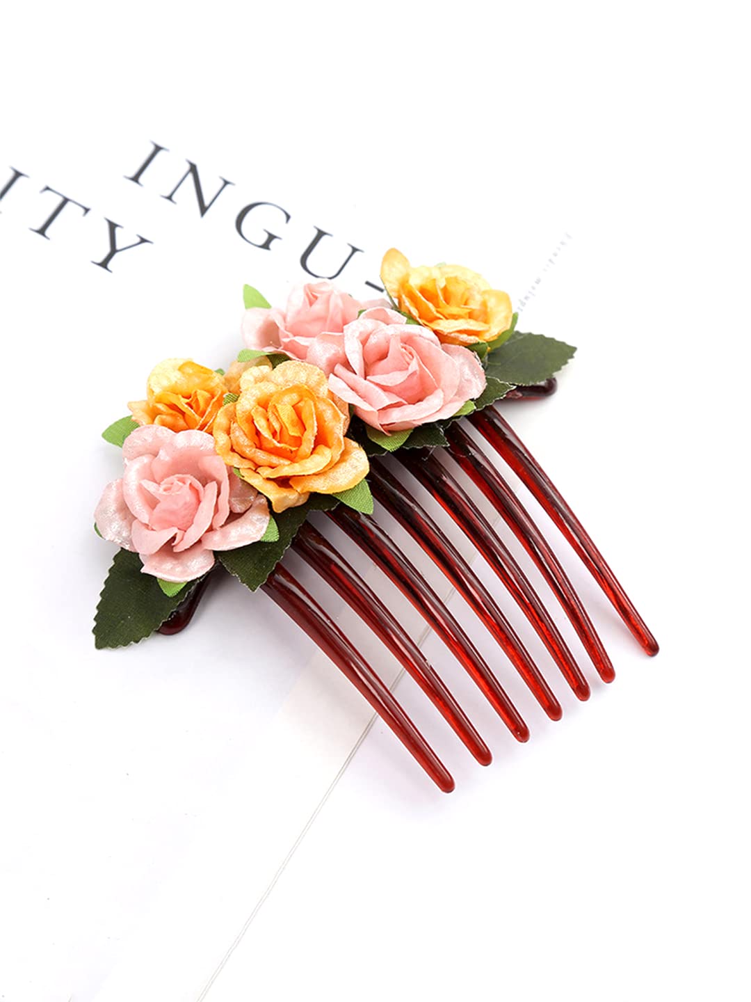 Yellow Chimes Comb Pin for Women Hair Accessories for Women Floral Hair Pins for Women Artificial Floral Hair Pin Bridal Hair Accessories for Wedding Side Pin/Hair Clip/Juda Pin Accessories for Women