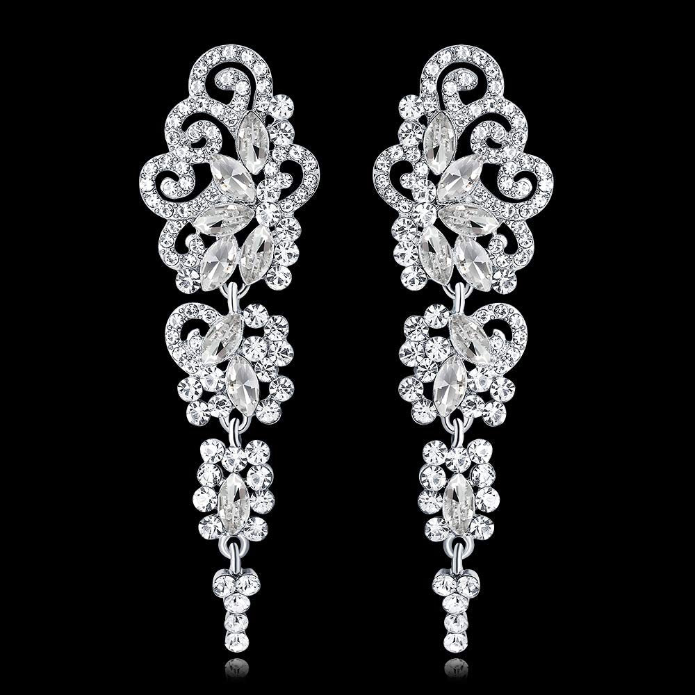 Yellow Chimes Crystal Earrings for Women Silver-Plated White Crystal Long Danglers Earrings For Women and Girls