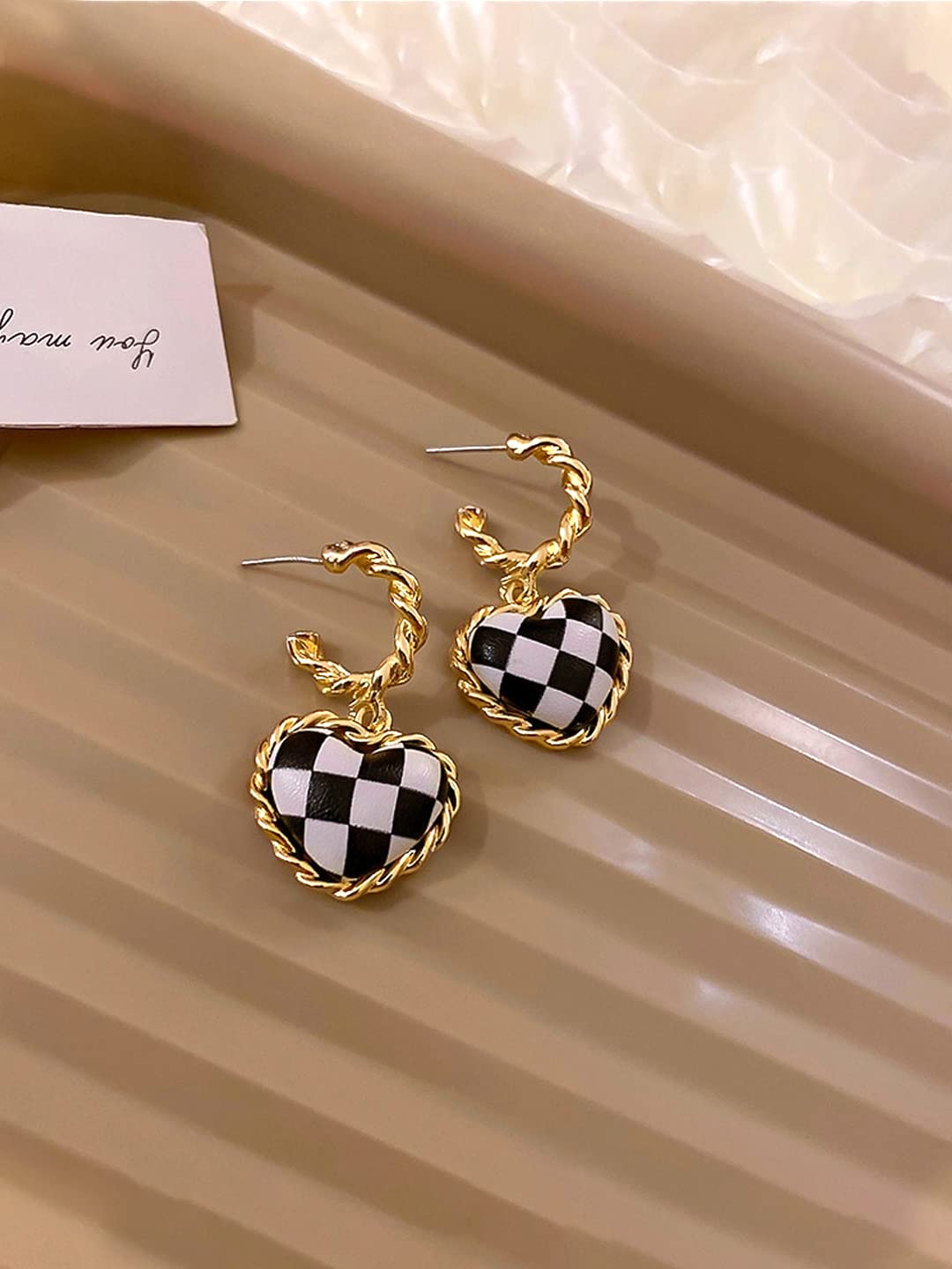 Yellow Chimes Earrings for Women and Girls Drop Earrings for Girls | Gold Toned Black & White Heart Designed Drop Earrings | Birthday Gift for girls and women Anniversary Gift for Wife