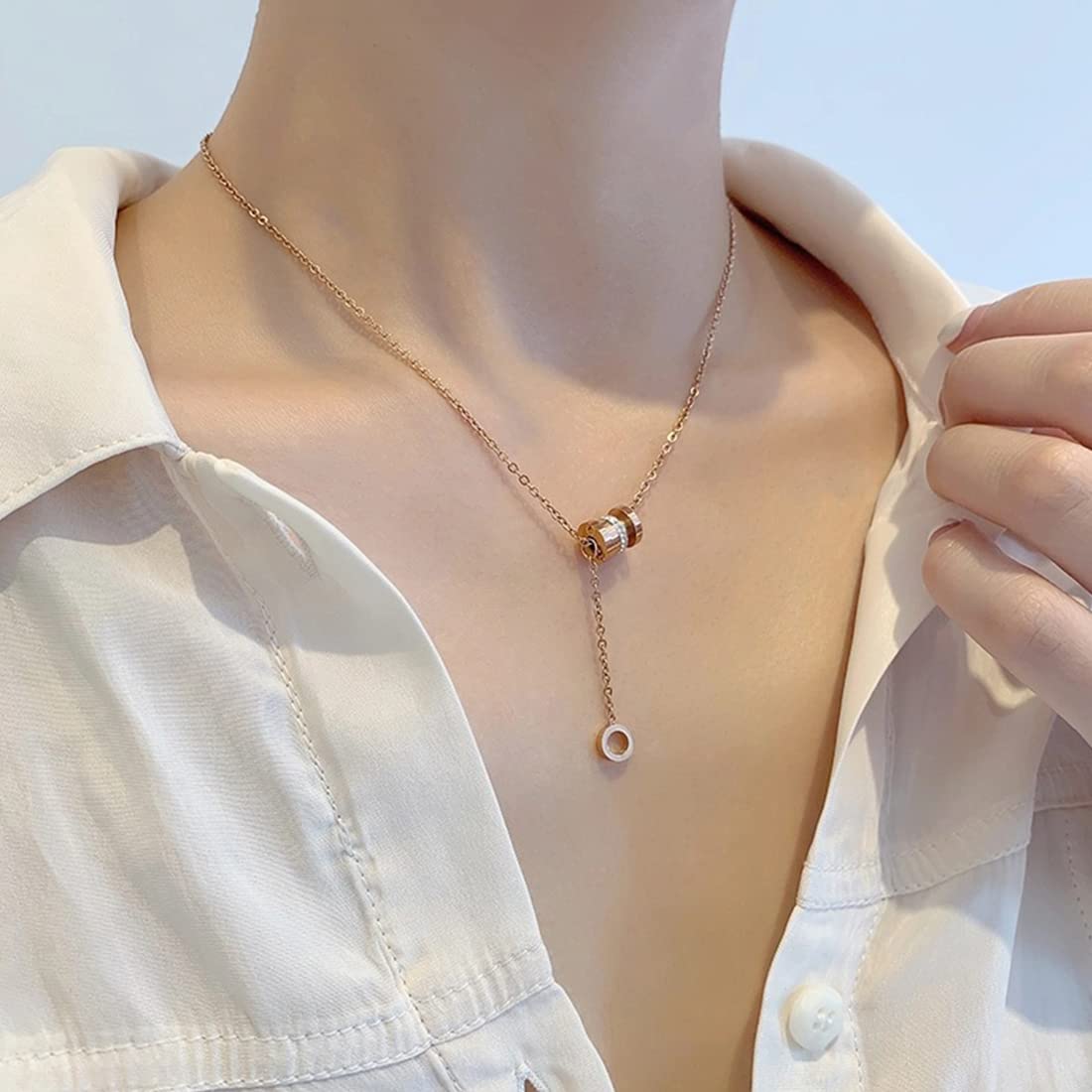 Yellow Chimes Rosegold Pendant for Women Stainless Steel Chain Pendant Western Style Roman Numbers Necklace For Women and Girls.