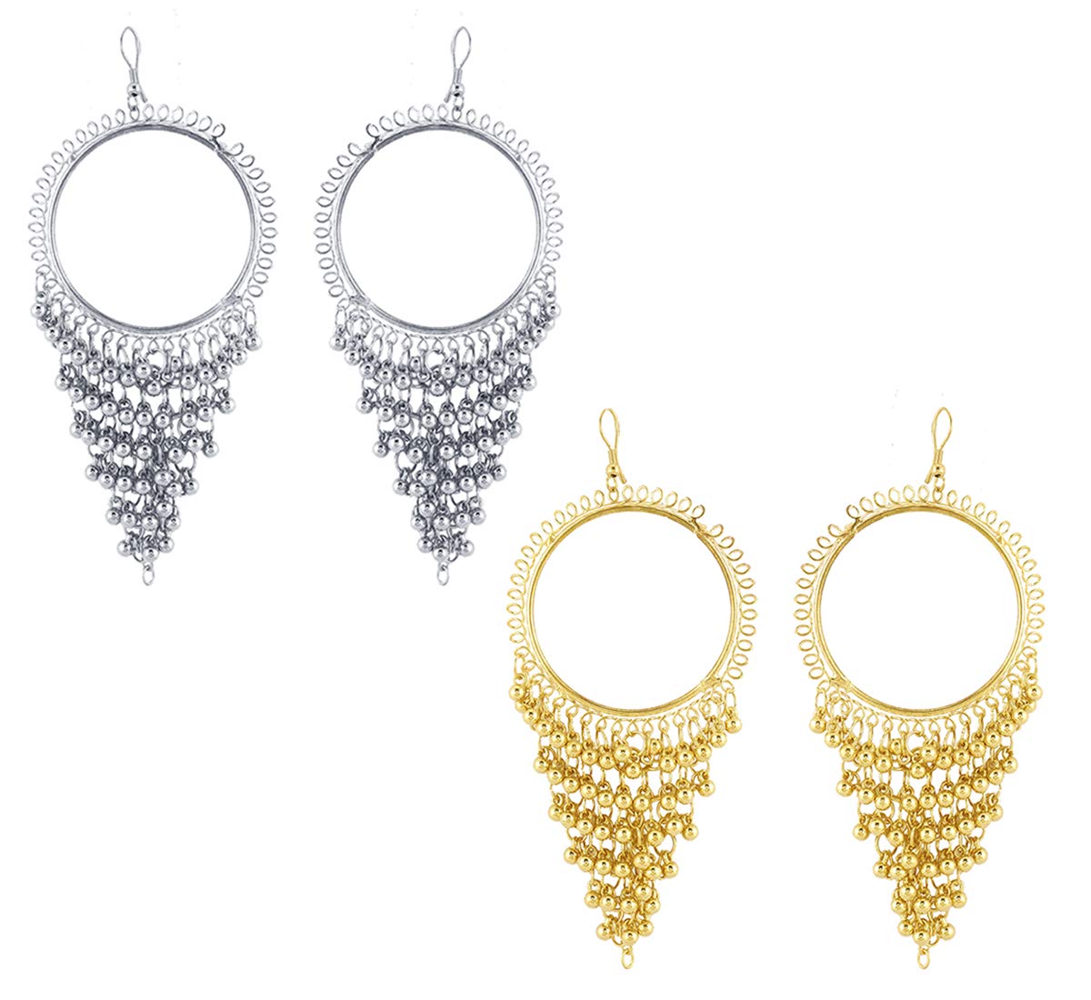 Yellow Chimes Combo of 2 Pairs - Silver Golden Dangler's Traditional Chandbali Earrings for Women and Girls