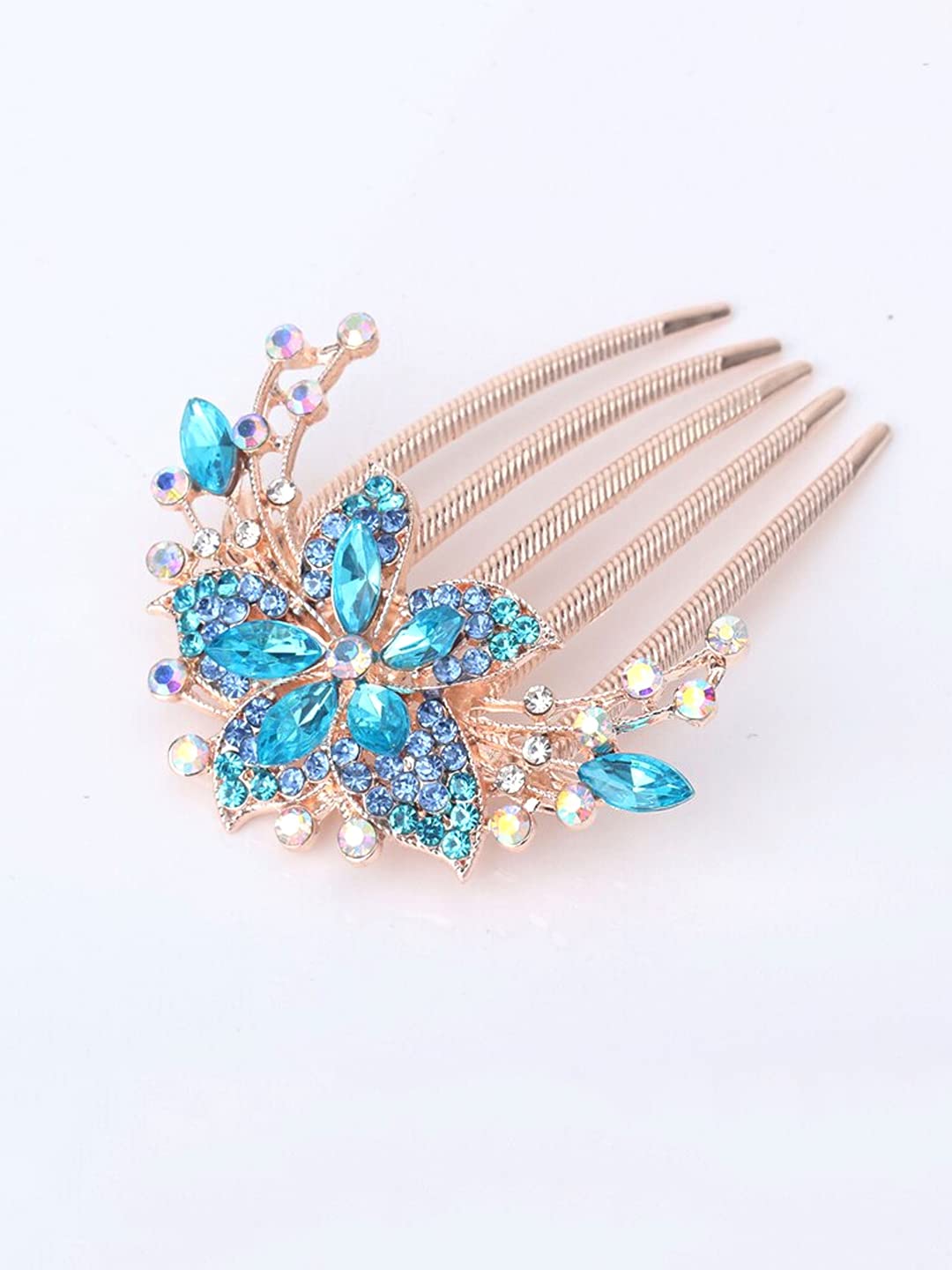 Yellow Chimes Comb Pin for Women Hair Accessories for Women Floral Comb Clips for Hair for Women Western Blue Crystal Hair Pin Bridal Hair Accessories for Wedding Side Pin / Comb Pin / Juda Pin Accessories for Women