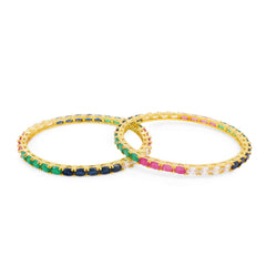 Yellow Chimes Elegant Multicolor AD/American Diamond Studded 18k Gold Plated Classic 2 PCs Handcrafted Bangles Set for Women & Girls (2.8)
