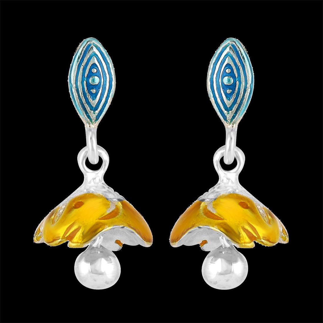 Yellow Chimes 925 Sterling Silver Hallmark and Certified Purity Meenakari Jhumki Earrings for Women and Girls