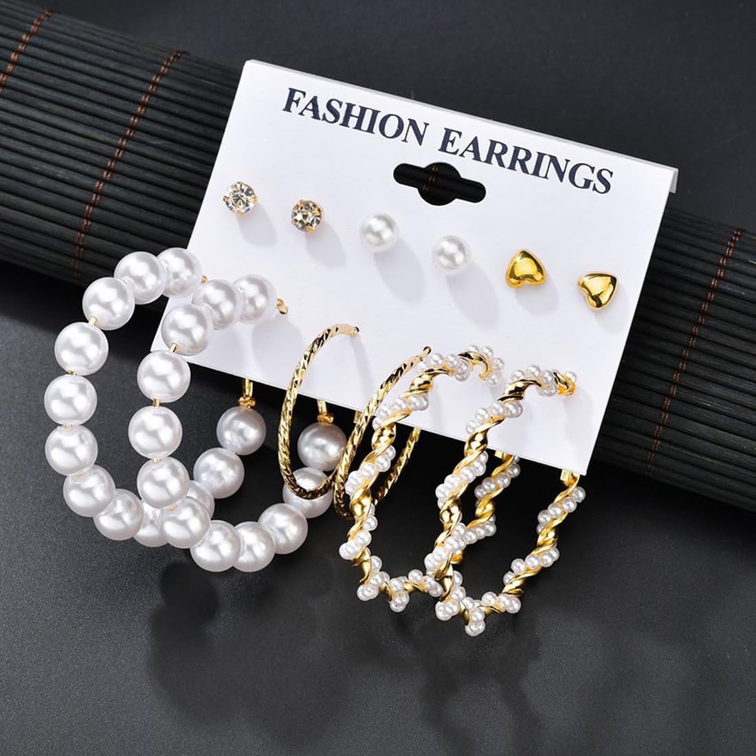 Yellow Chimes Earrings for Women and Girls Fashion White Pearl Hoops Set | Gold Plated Combo of 12 Pairs Stud Hoop Earring Set | Birthday Gift for girls and women Anniversary Gift for Wife