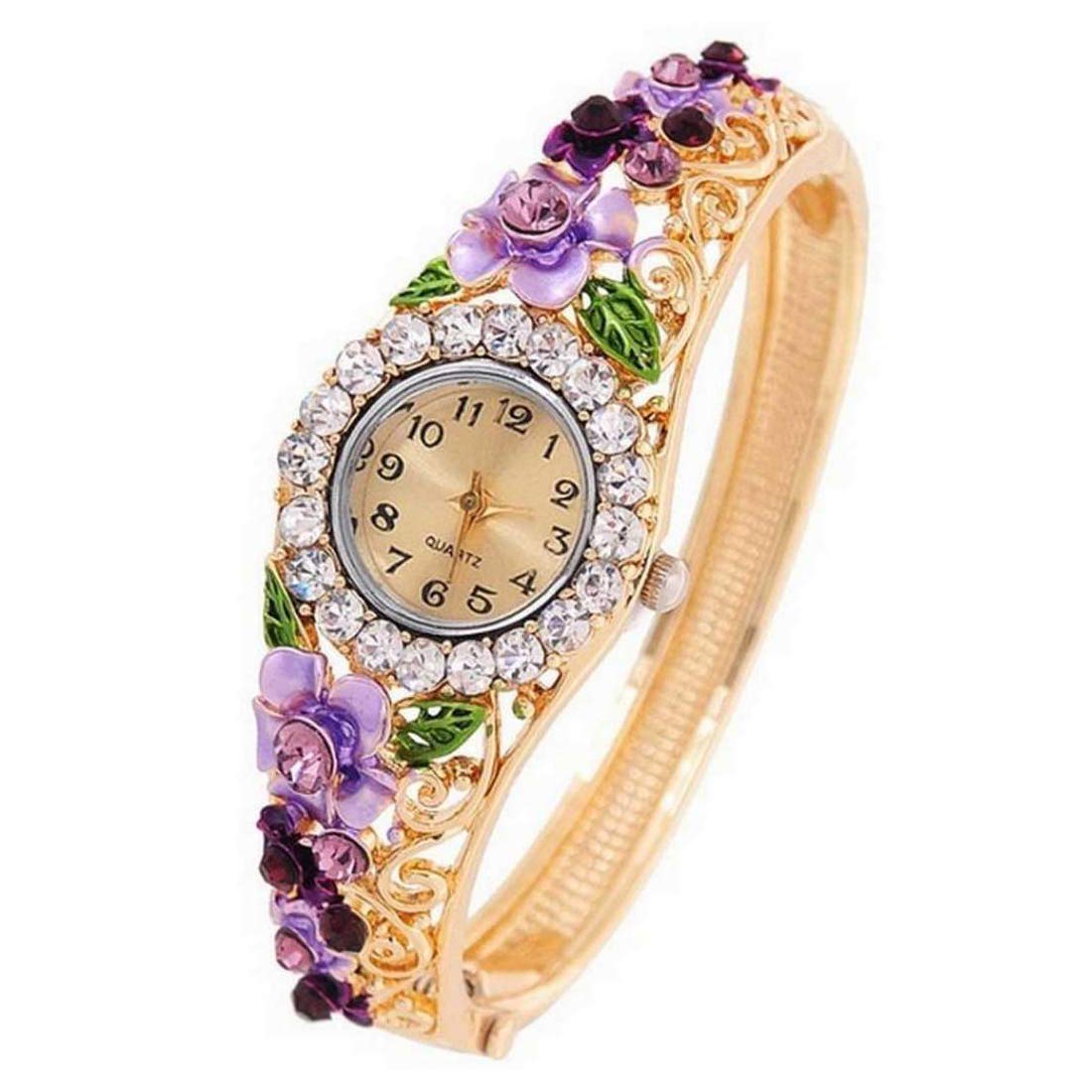 Yellow Chimes Exclusive Floral Design Multi Color Crystal Watch Kada Bangle Bracelet for Women