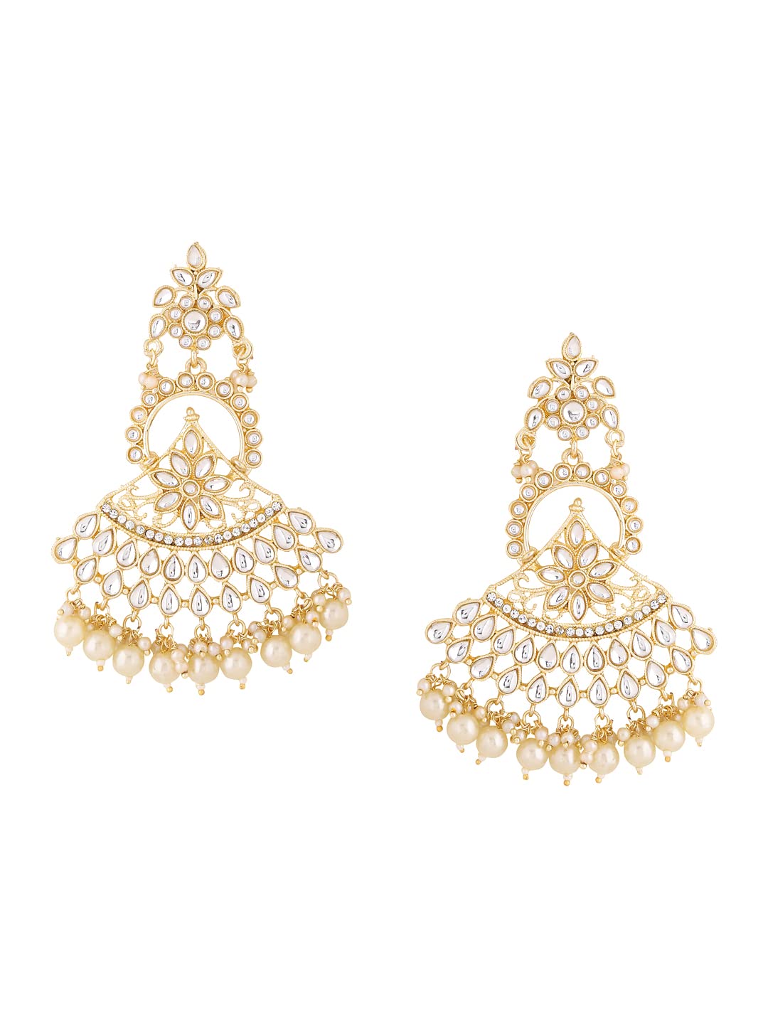 Yellow Chimes Earrings for Women Gold Toned Kundan Studded Multilayer Pearl Drop Dangler Earrings for Women and Girls