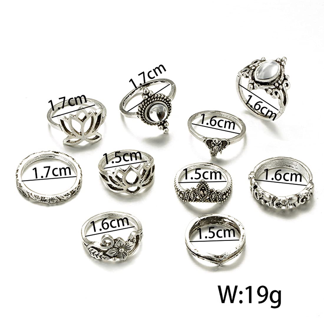 Yellow Chimes 10 Pieces Combo Flower Design Vintage Style Midi Finger Silver Oxidised Knuckle Rings Set for Women and Girls (YCFJRG-R193FLOR-C-SL)