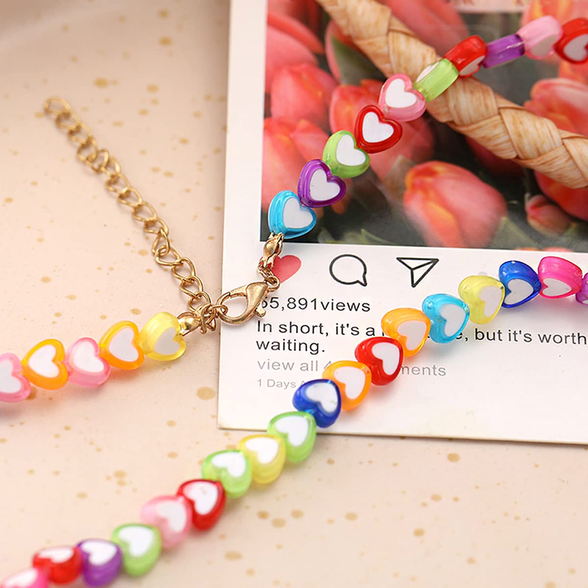 Yellow Chimes Necklace for Girls Multicolour Heart Shaped Necklace chain for Girls and Kids